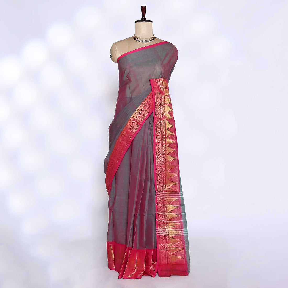 Dark Grey Venkatagiri Cotton Saree for Women | Daily Office Wear & Casual Collection | Jeyachandran - Full View