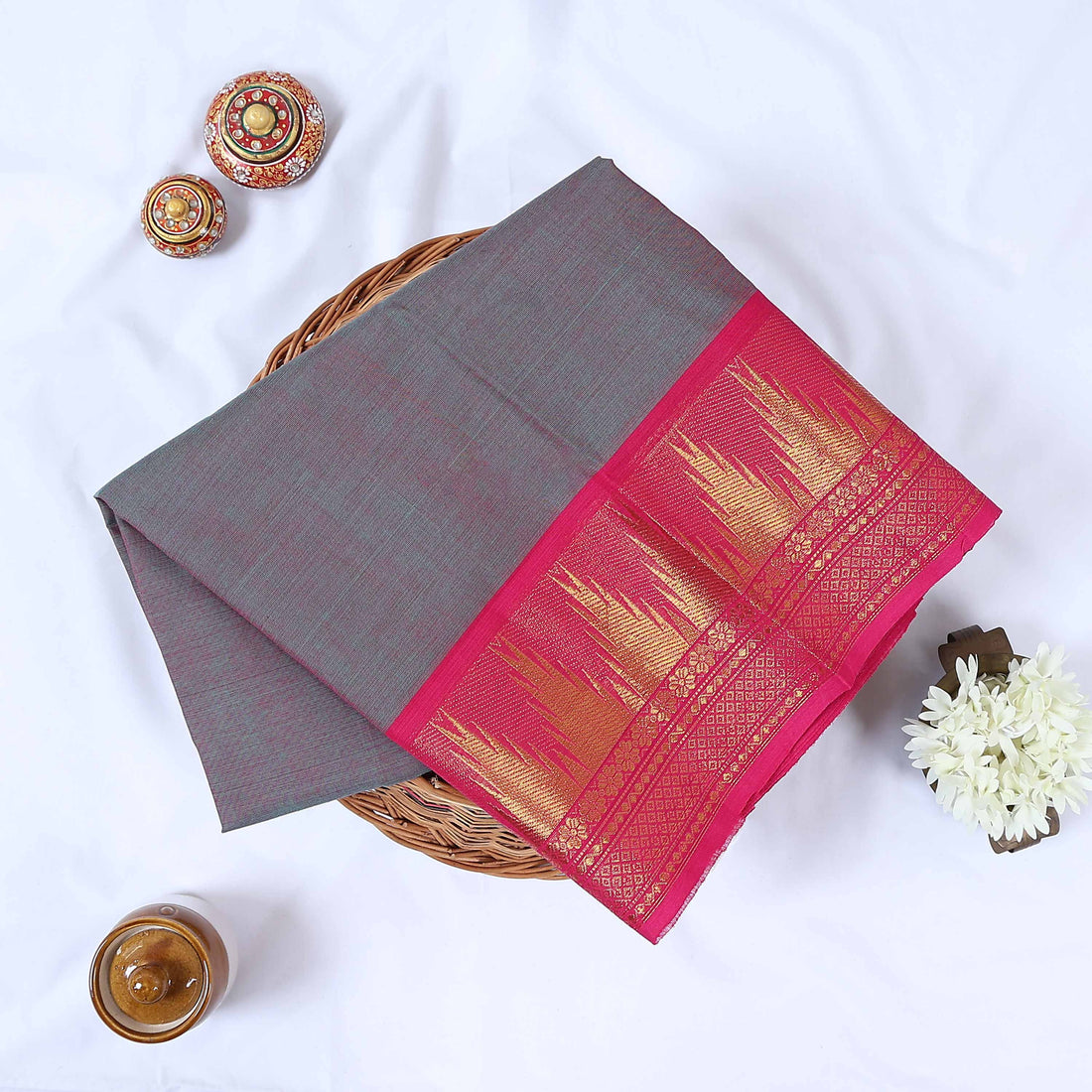 Dark Grey Venkatagiri Cotton Saree for Women | Daily Office Wear & Casual Collection | Jeyachandran - Full View