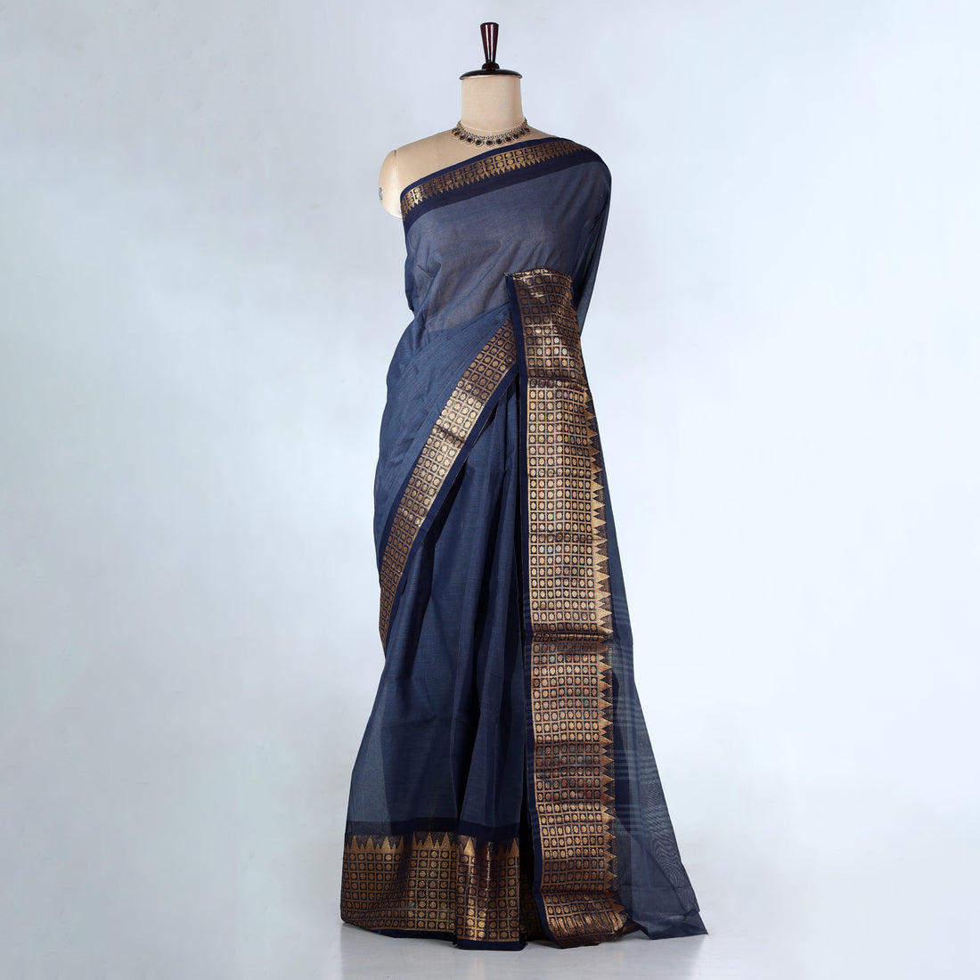 Dark Grey Venkatagiri Cotton Saree for Women | Daily Office Wear & Casual Collection | Jeyachandran - Full View