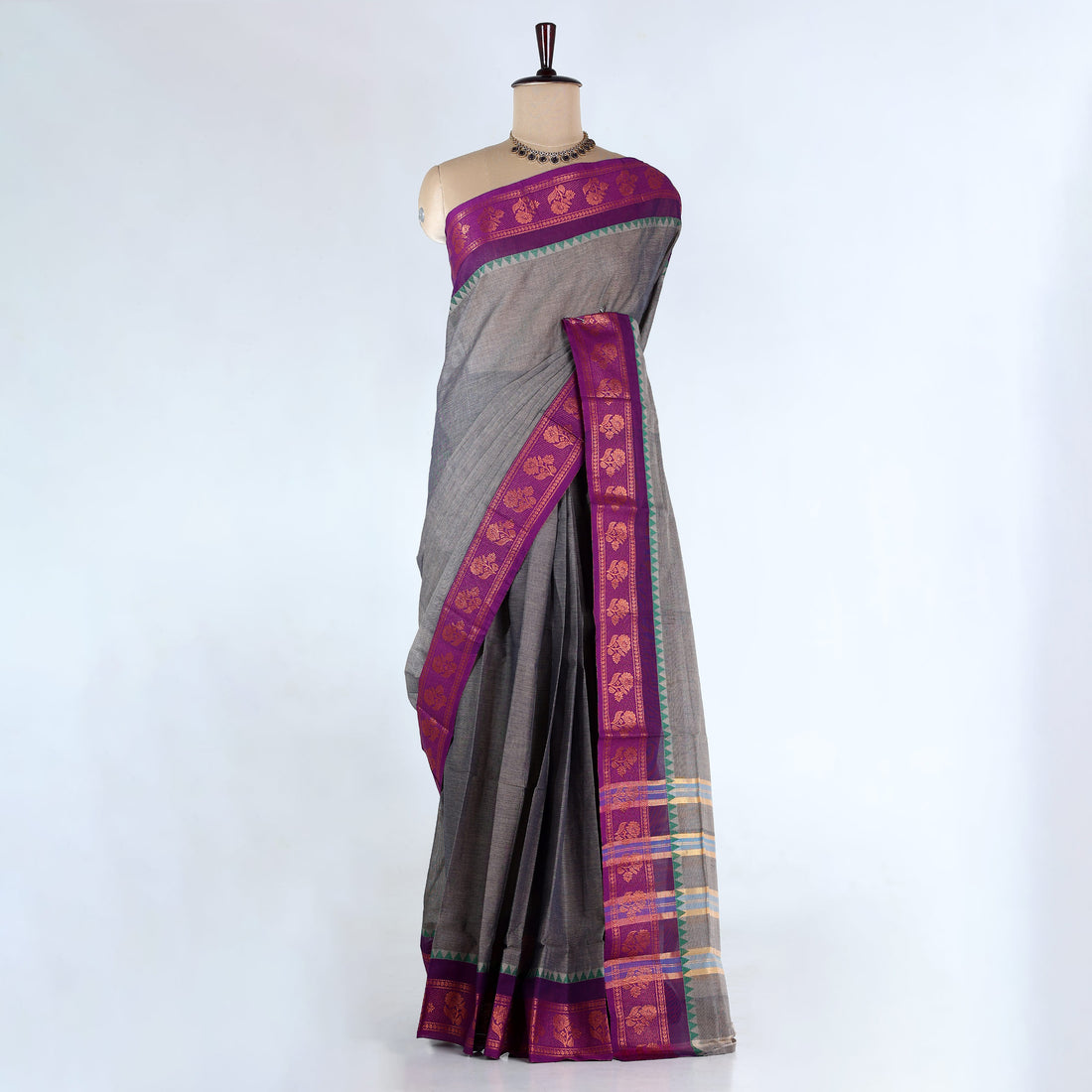 Grey Venkatagiri Cotton Saree for Women | Daily Office Wear & Casual Collection | Jeyachandran - Full View