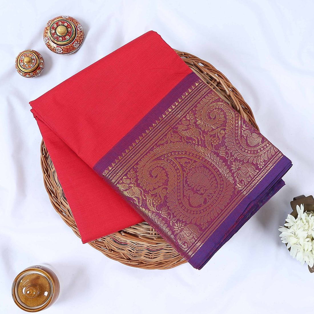 Dark Pink Venkatagiri Cotton Saree for Women | Daily Office Wear & Casual Collection | Jeyachandran -Full View