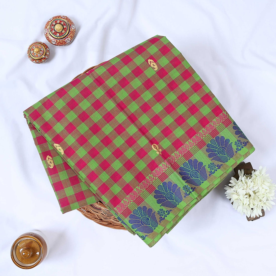 Green Venkatagiri Cotton Saree for Women | Daily Office Wear & Casual Collection | Jeyachandran - Full View