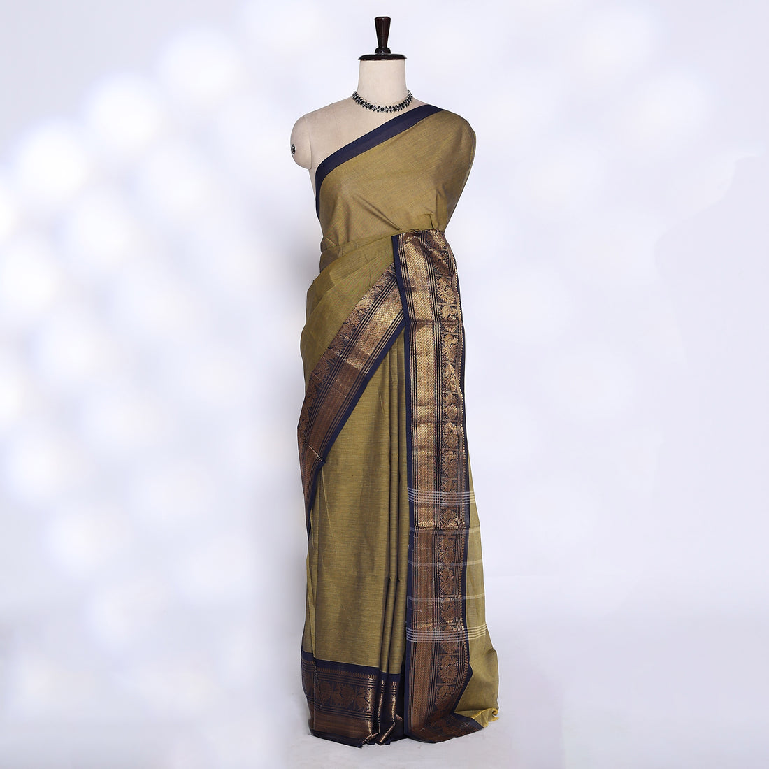 Olive Green Venkatagiri Cotton Saree for Women | Daily Office Wear & Casual Collection | Jeyachandran - Full View
