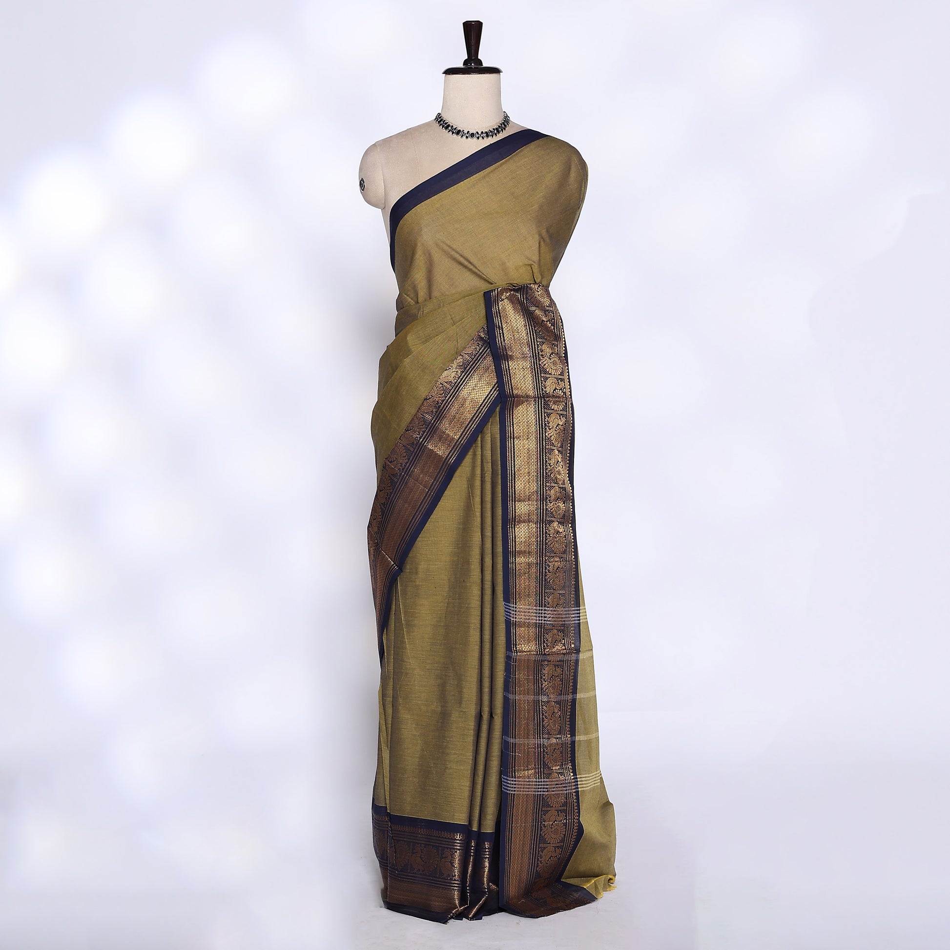 Olive Green Venkatagiri Cotton Saree for Women | Daily Office Wear & Casual Collection | Jeyachandran - Full View
