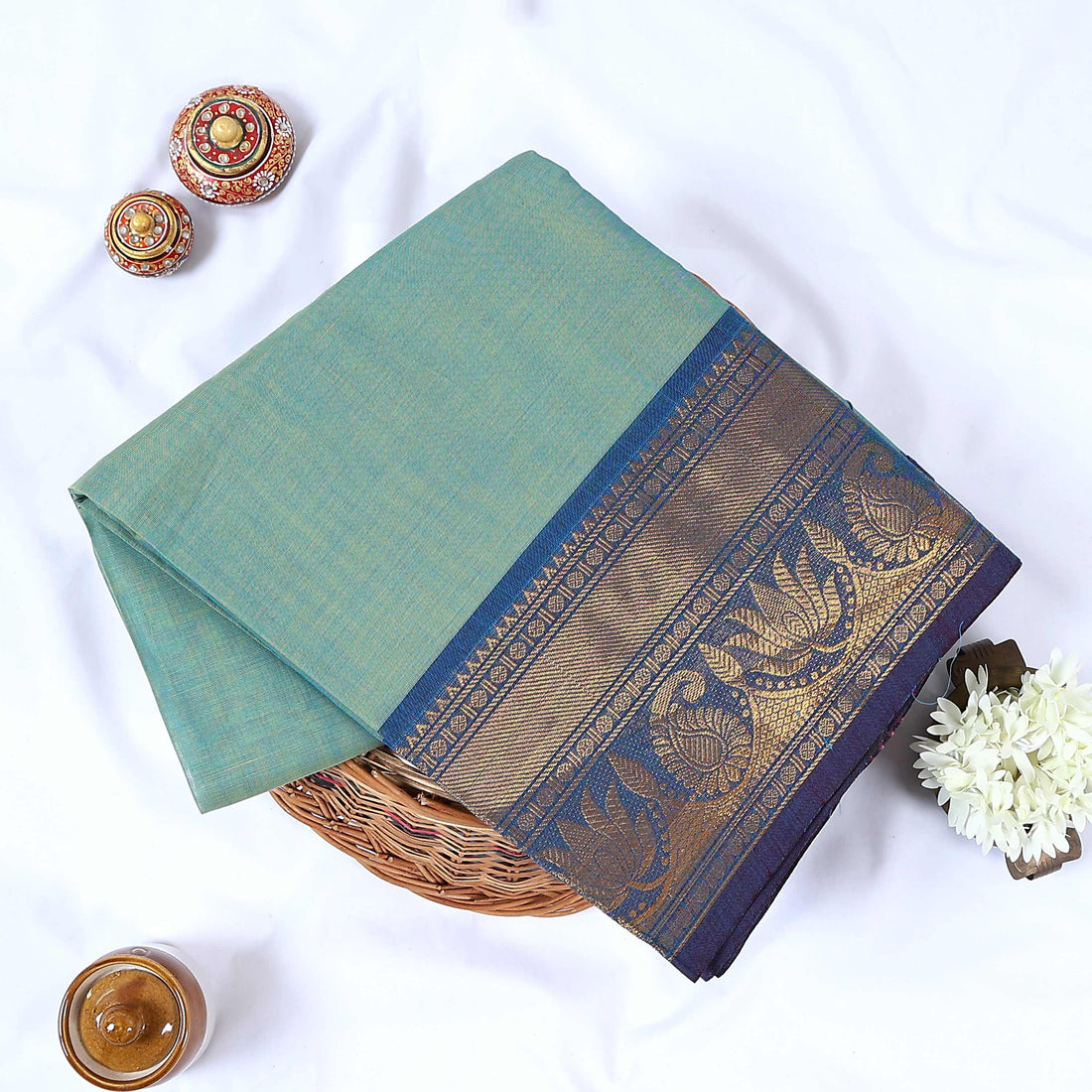 Green Venkatagiri Cotton Saree for Women | Daily Office Wear & Casual Collection | Jeyachandran - Full View