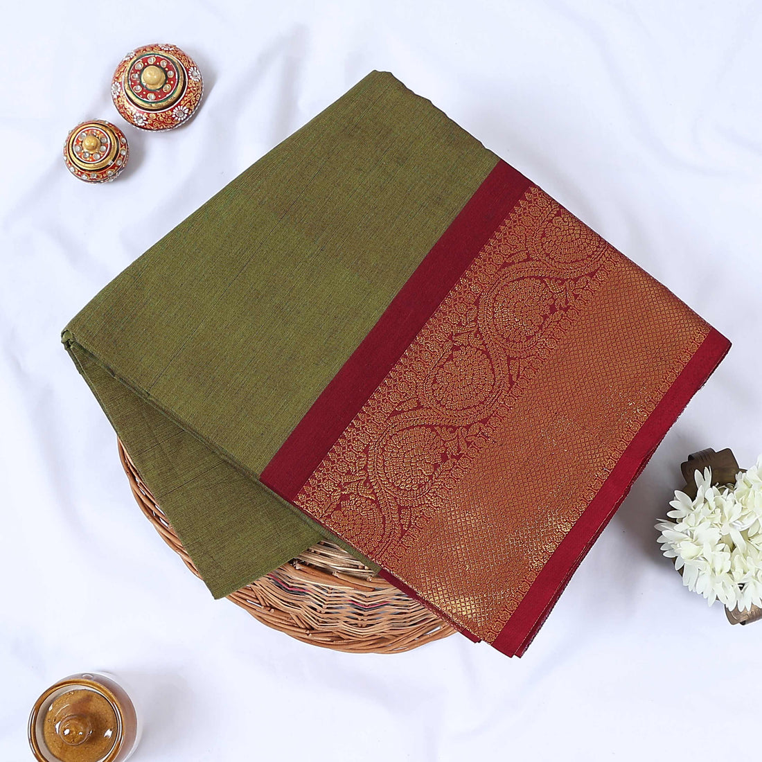 Green Venkatagiri Cotton Saree for Women | Daily Office Wear & Casual Collection | Jeyachandran - Full View