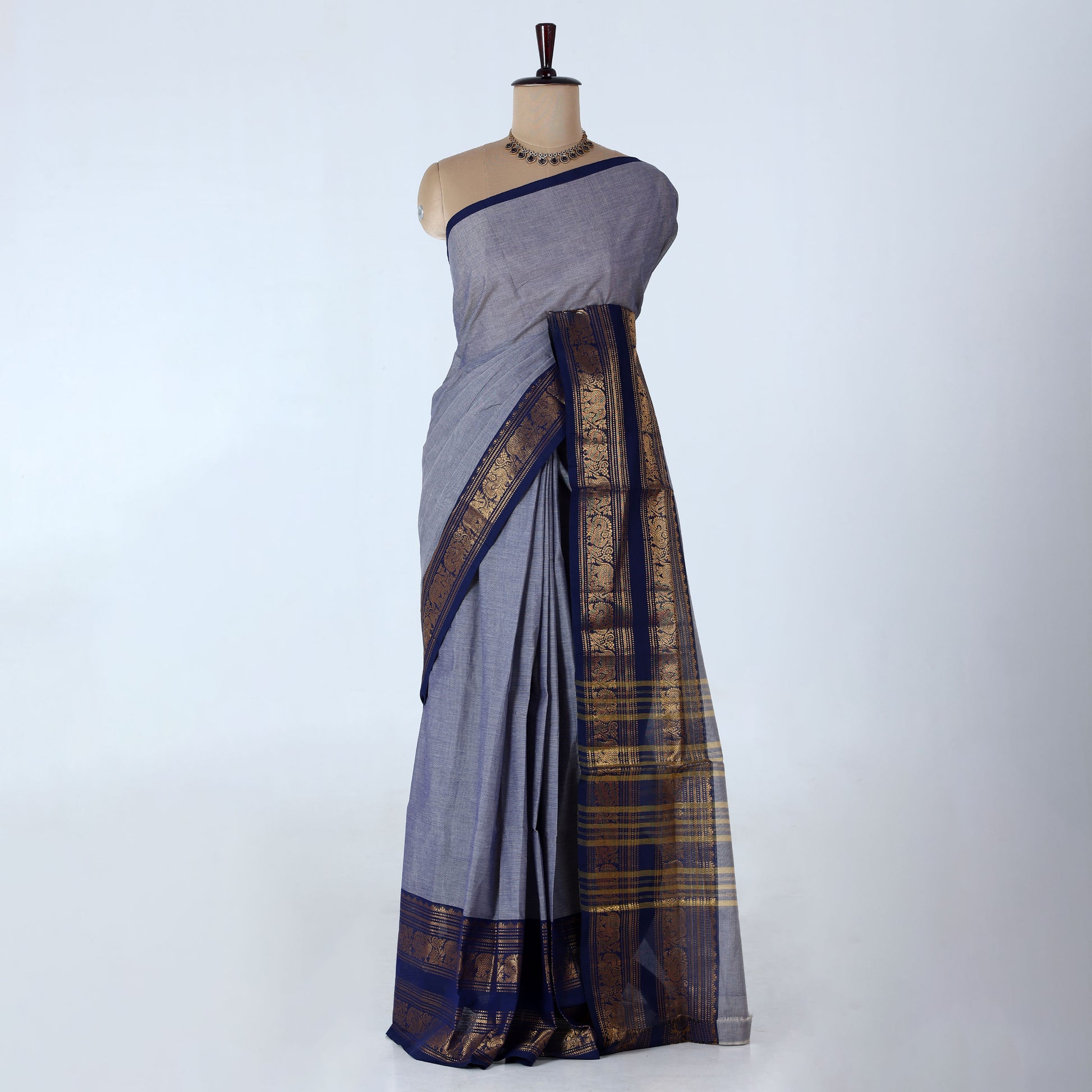 Grey Venkatagiri Cotton Saree for Women | Daily Office Wear & Casual Collection | Jeyachandran - Full View