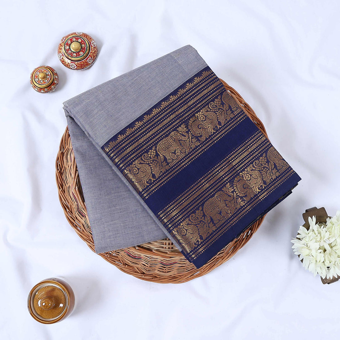 Grey Venkatagiri Cotton Saree for Women | Daily Office Wear & Casual Collection | Jeyachandran - Full View