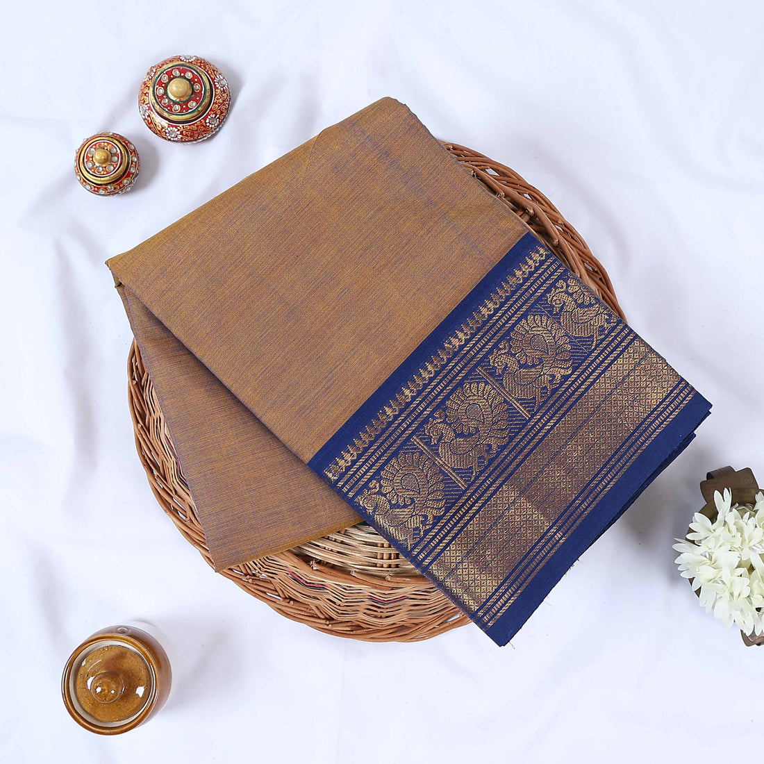 Light Brown Venkatagiri Cotton Saree for Women | Daily Office Wear & Casual Collection | Jeyachandran - Full View