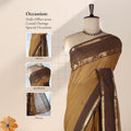 Venkatagiri cotton saree with light brown body and dark brown zari border front draped mannequin view