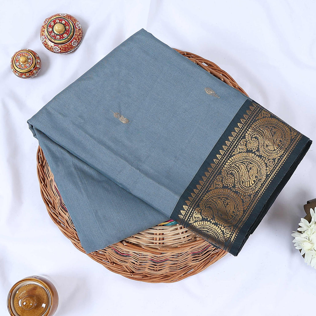 Grey Venkatagiri Cotton Saree for Women | Daily Office Wear & Casual Collection | Jeyachandran - Full View