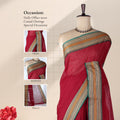 Venkatagiri cotton saree with zari woven green and gold border in deep maroon front view on mannequin 