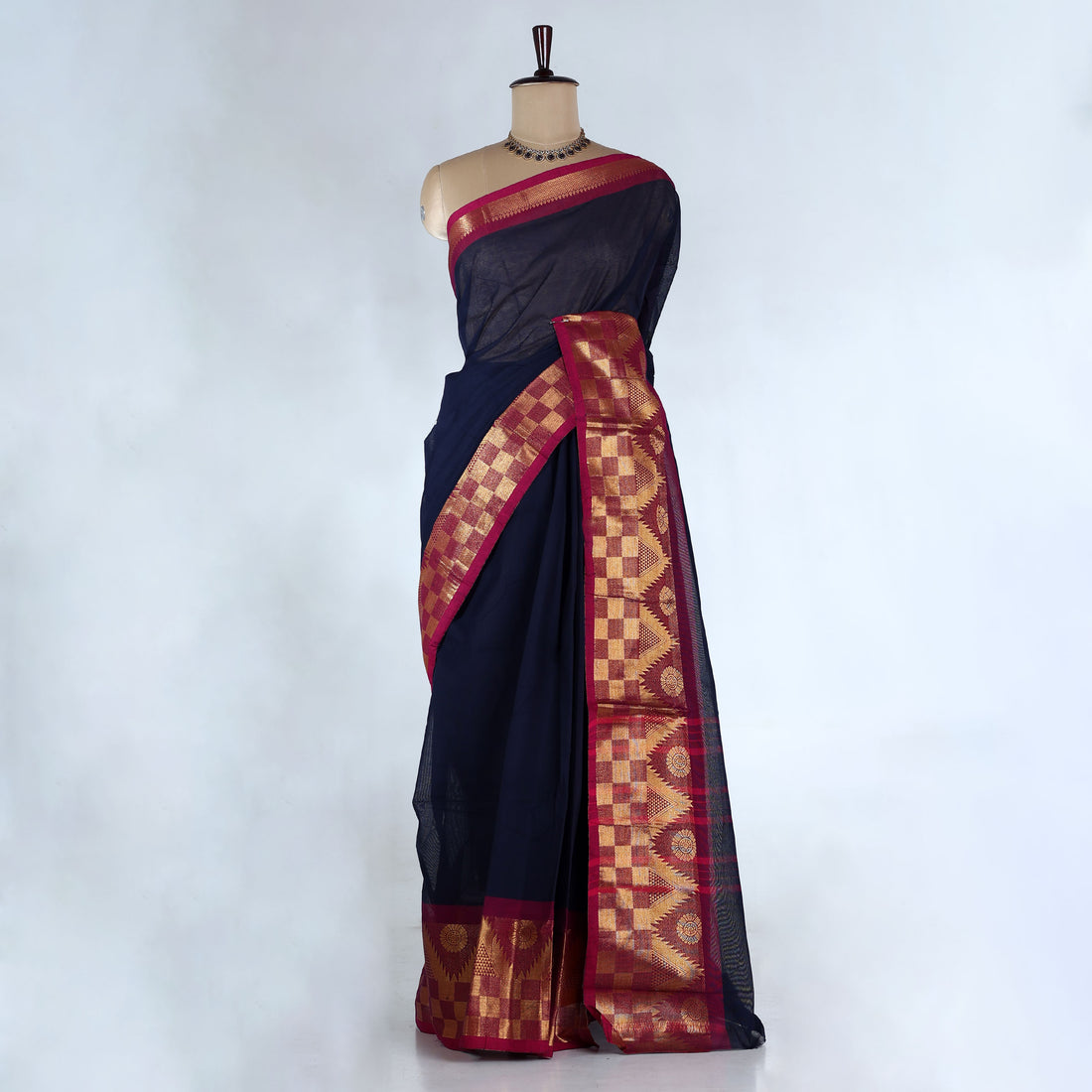 Navy Venkatagiri Cotton Saree for Women | Daily Office Wear & Casual Collection | Jeyachandran - Full View