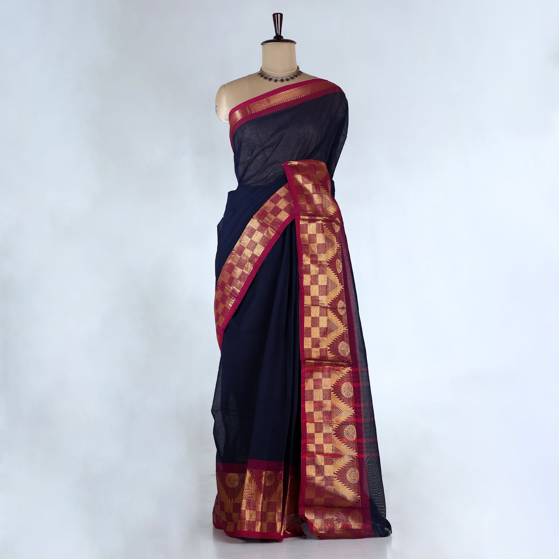 Navy Venkatagiri Cotton Saree for Women | Daily Office Wear & Casual Collection | Jeyachandran - Full View