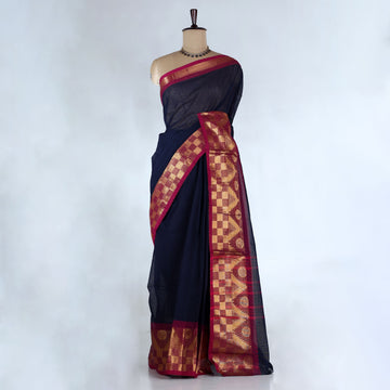 Navy Venkatagiri Cotton Saree for Women | Daily Office Wear & Casual Collection | Jeyachandran - Full View