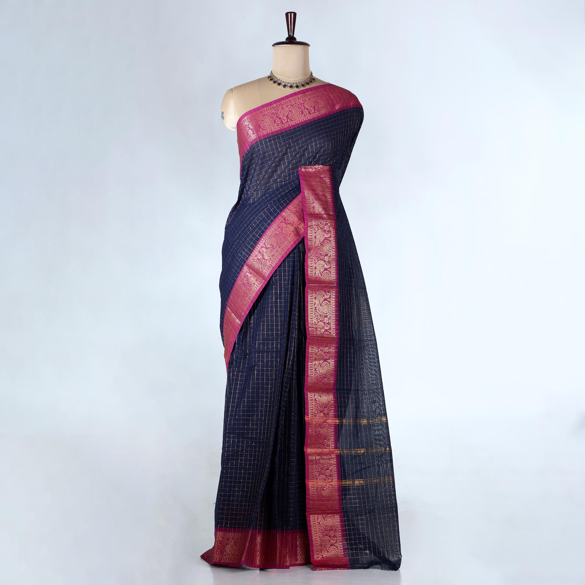 Navy Venkatagiri Cotton Sarees for Women | Daily Office Wear & Casual Collection | Jeyachandran - Full View