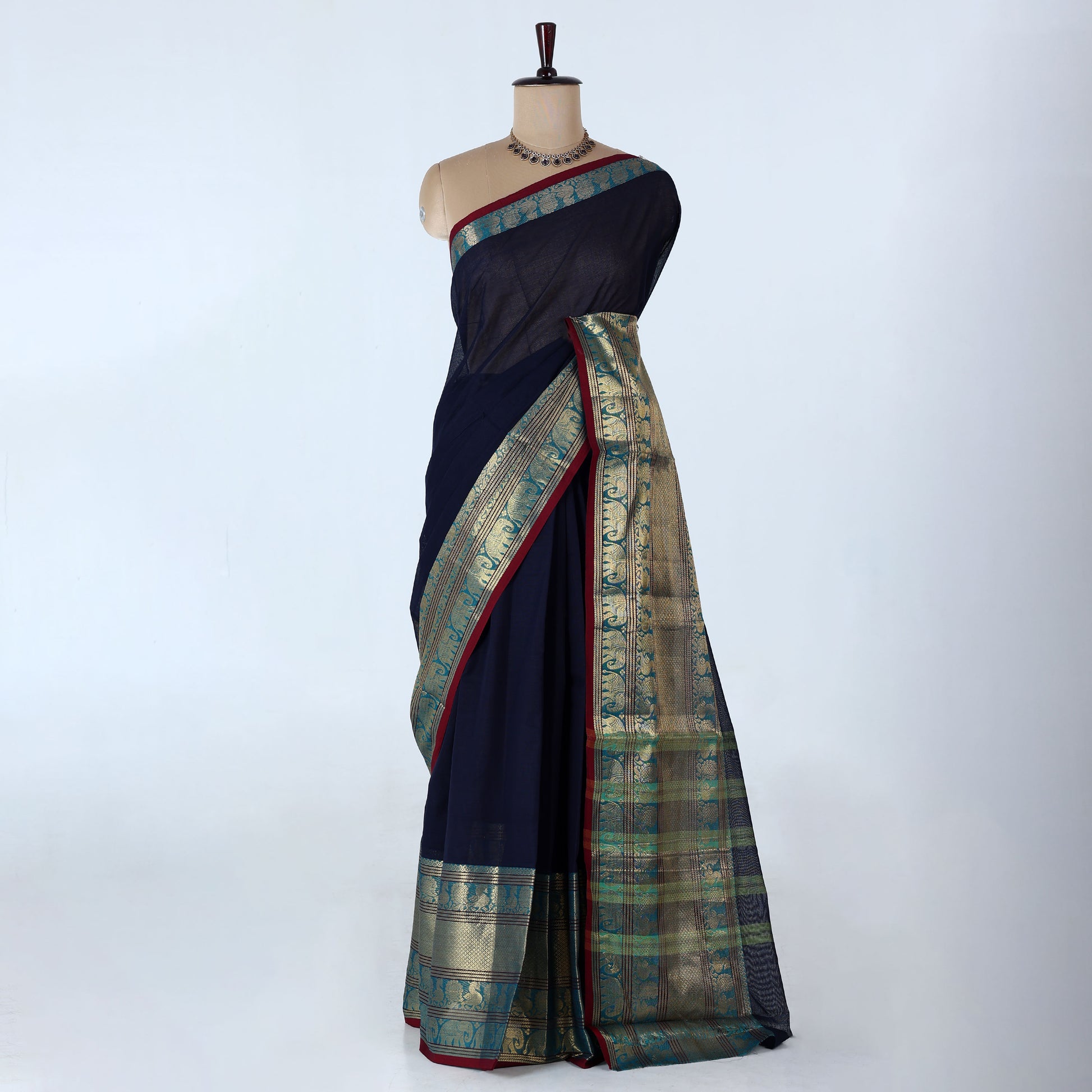 Navy Blue Venkatagiri Cotton Saree for Women | Daily Office Wear & Casual Collection | Jeyachandran - Full View