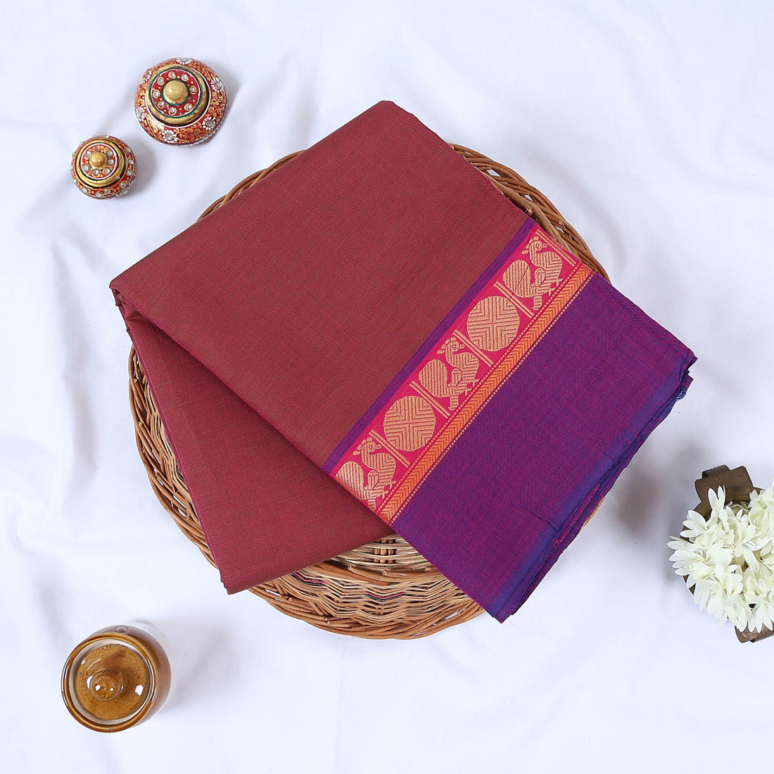 Maroon Venkatagiri Cotton Sarees for Women | Daily Office Wear & Casual Collection | Jeyachandran - Full View