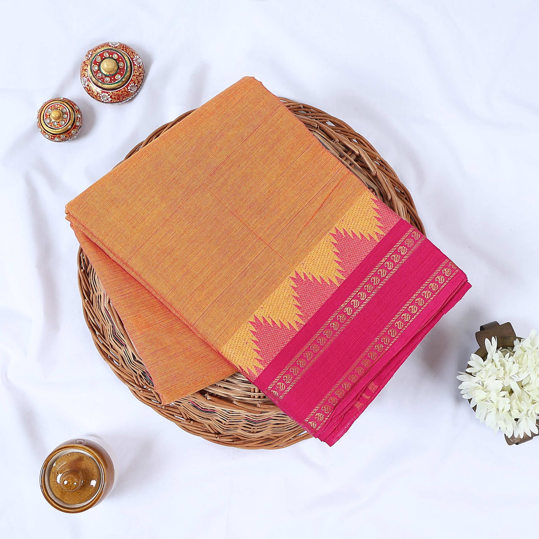 Orange Venkatagiri Cotton Sarees for Women | Daily Office Wear & Casual Collection | Jeyachandran - Full View