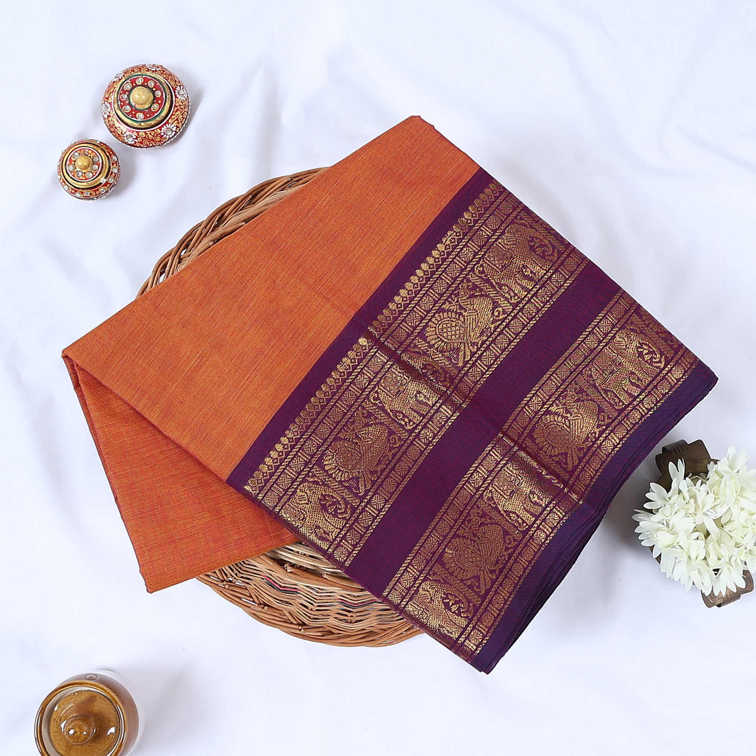 Orange Venkatagiri Cotton Saree for Women | Daily Office Wear & Casual Collection | Jeyachandran - Full View