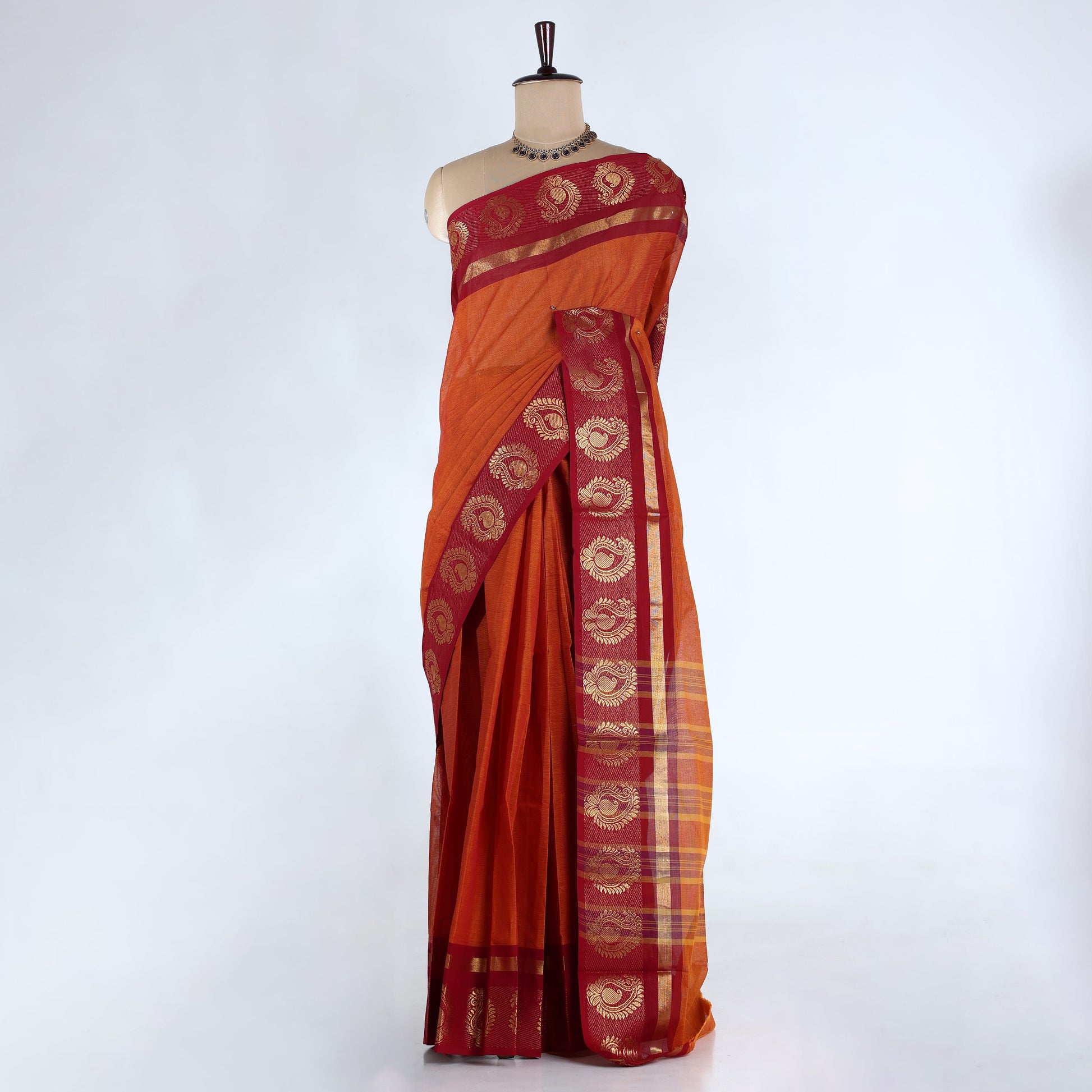 Orange Venkatagiri Cotton Saree for Women | Daily Office Wear & Casual Collection | Jeyachandran - Full View