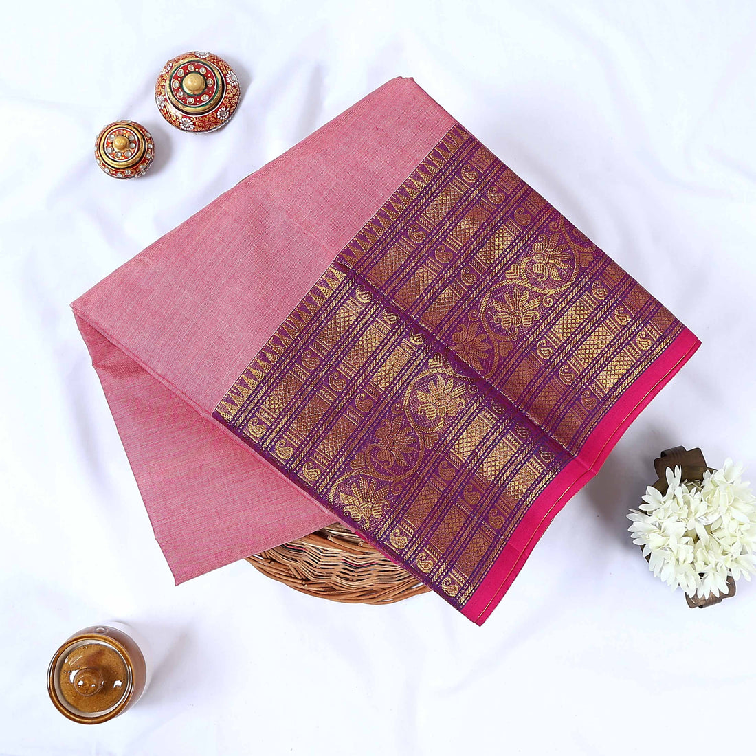 Pink Venkatagiri Cotton Sarees for Women | Daily Office Wear & Casual Collection | Jeyachandran - Full View
