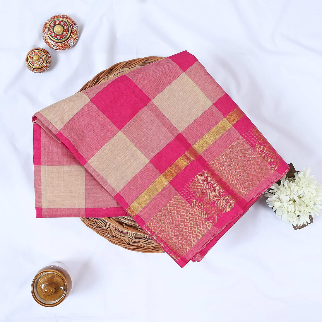 Pink Venkatagiri Cotton Saree for Women | Daily Office Wear & Casual Collection | Jeyachandran - Full View