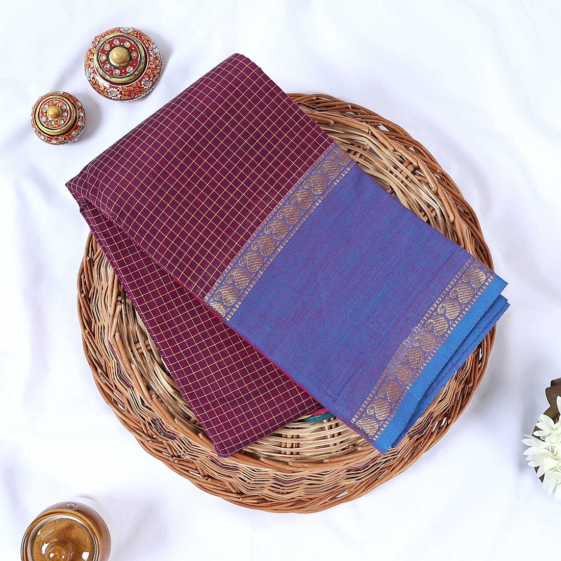 Purple Venkatagiri Cotton Saree for Women | Daily Office Wear & Casual Collection | Jeyachandran - Full View