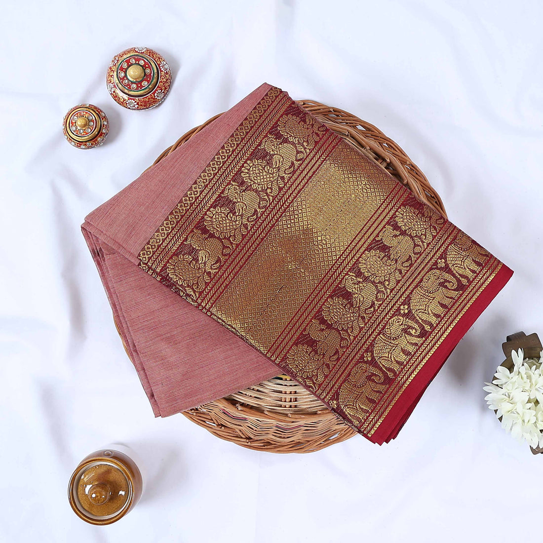 Red Venkatagiri Cotton Saree for Women | Daily Office Wear & Casual Collection | Jeyachandran - Full View