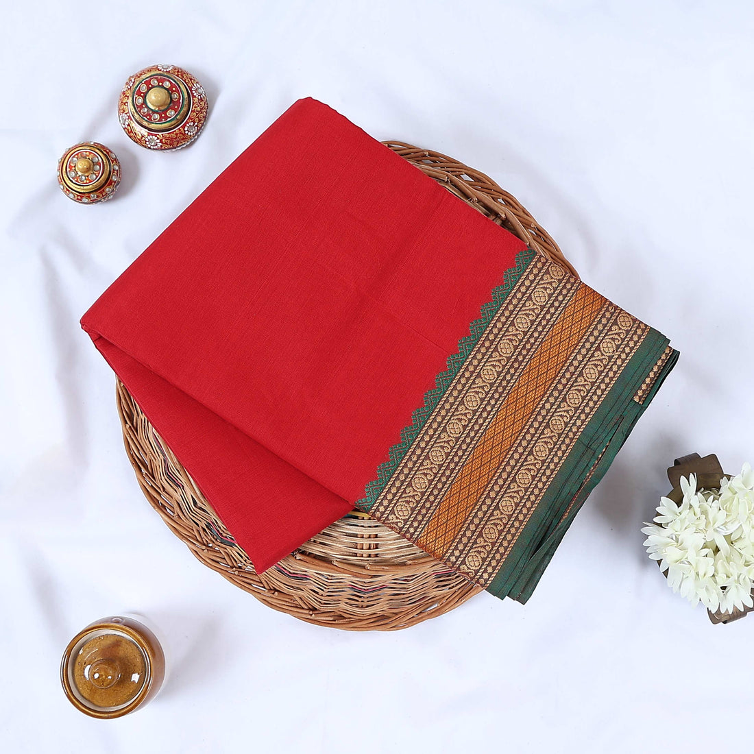Red Venkatagiri Cotton Sarees for Women | Daily Office Wear & Casual Collection | Jeyachandran - Full View