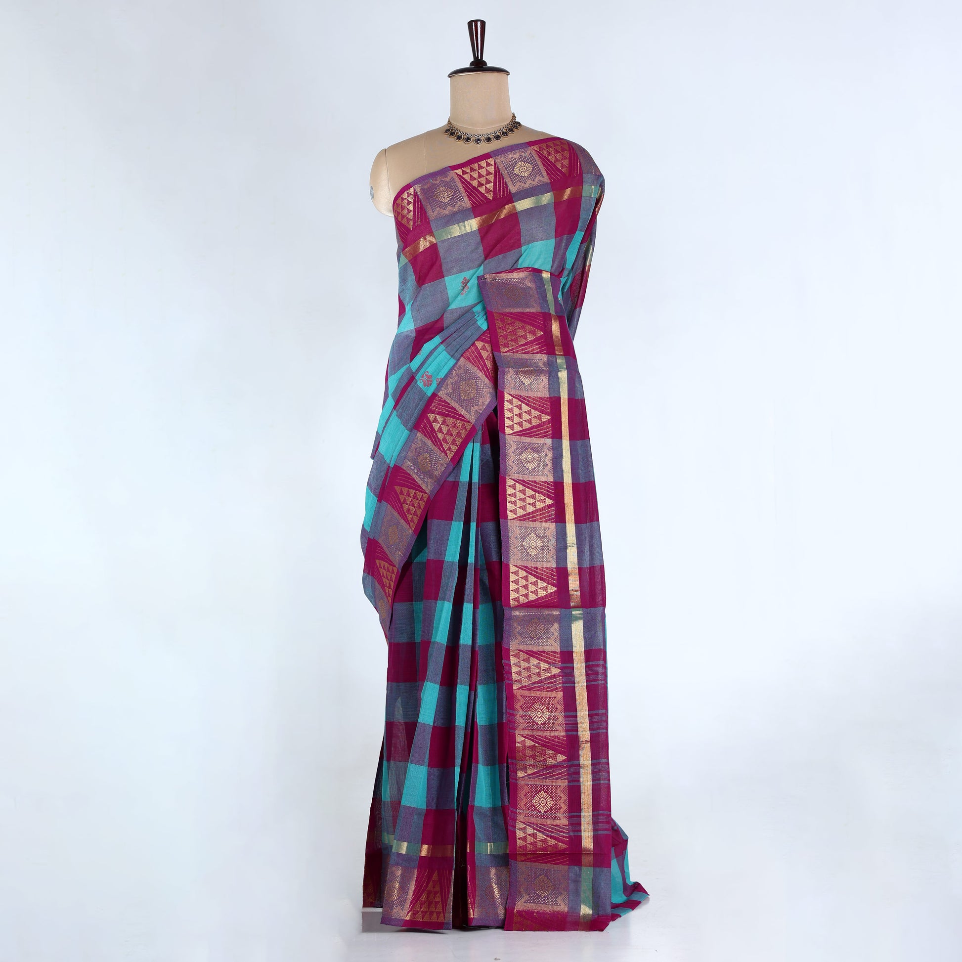 Teal Venkatagiri Cotton Saree for Women | Daily Office Wear & Casual Collection | Jeyachandran - Full View