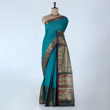 Teal Venkatagiri Cotton Sarees for Women | Daily Office Wear & Casual Collection | Jeyachandran - Full View