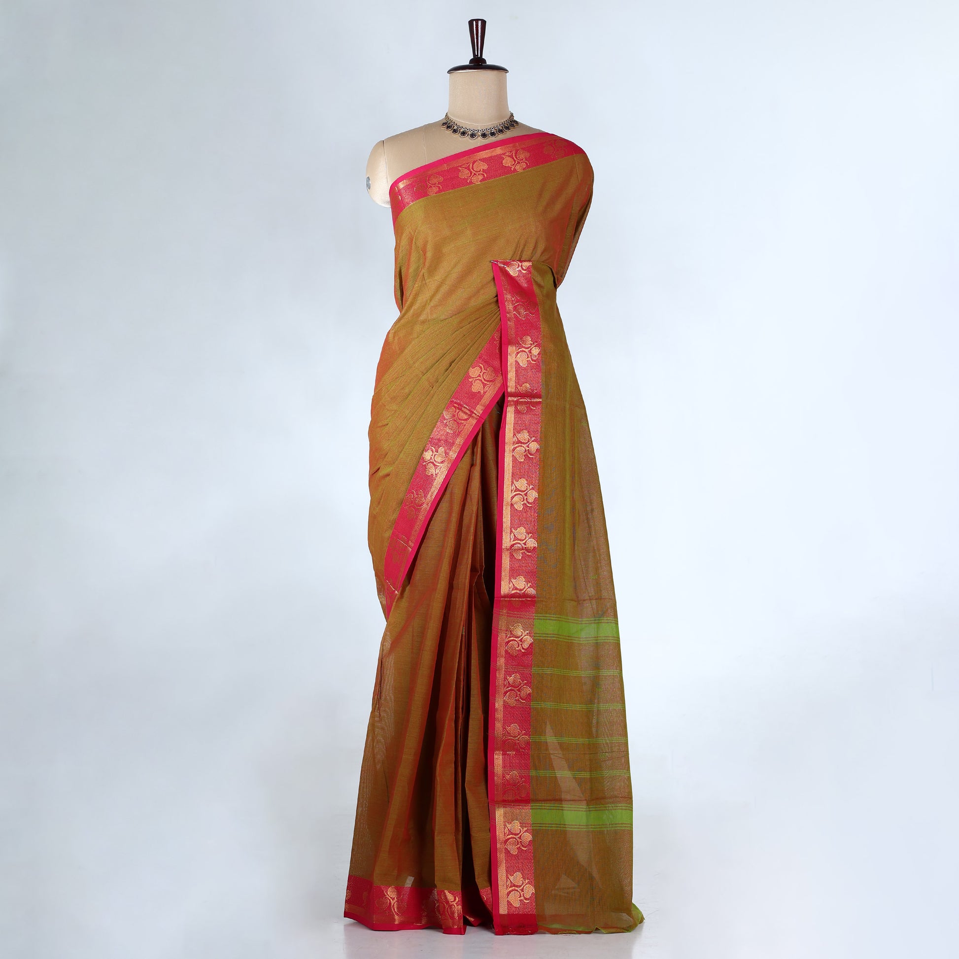 Olive Green Venkatagiri Cotton Saree for Women | Daily Office Wear & Casual Collection | Jeyachandran - Full View
