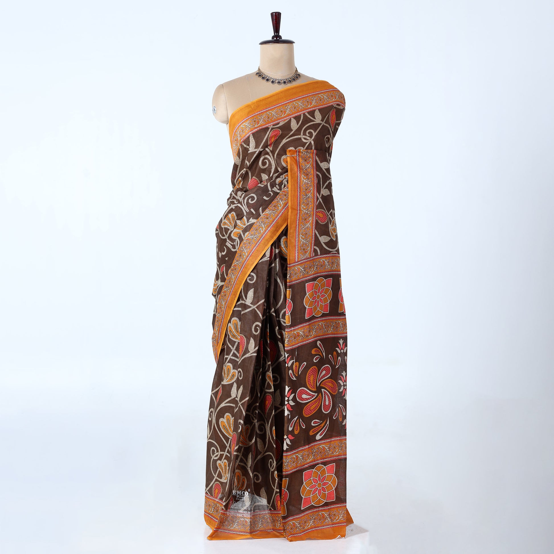 Brown Voile Cotton Sarees for Women | Daily Wear & Summer Events Collection | Jeyachandran - Full View