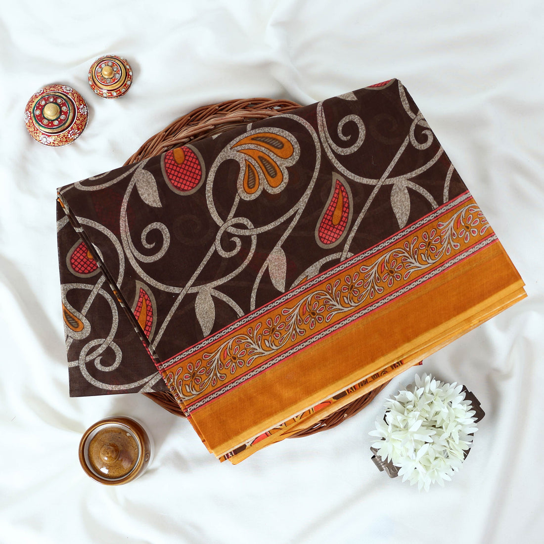 Brown Voile Cotton Sarees for Women | Daily Wear & Summer Events Collection | Jeyachandran - Full View