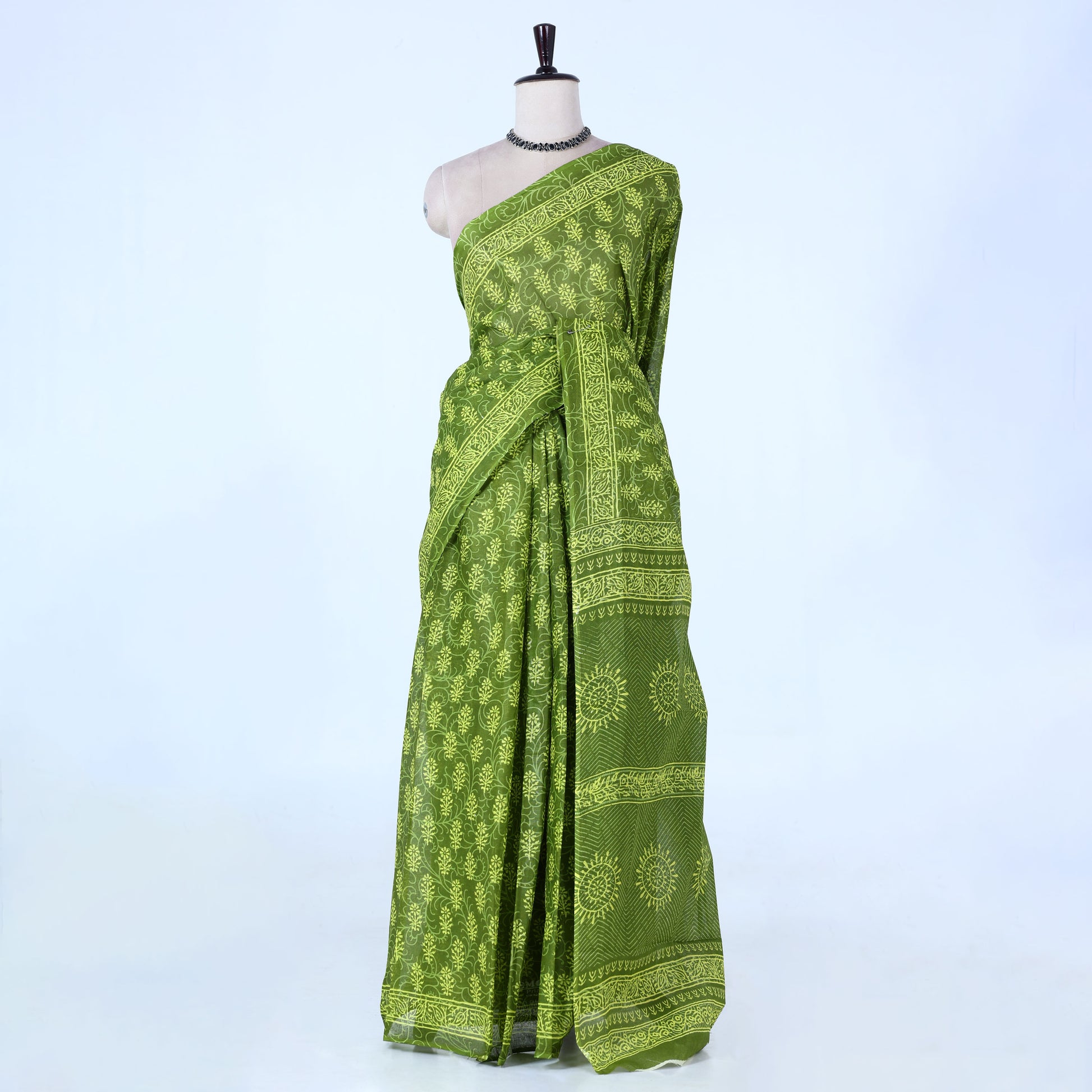 Green Voile Cotton Sarees for Women | Daily Wear & Summer Events Collection | Jeyachandran - Full View