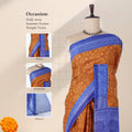 Voile cotton saree with spiral floral motifs and contrast border draped on mannequin front display view.