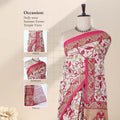 Pink Voile cotton saree with floral vine print and decorative contrast border draped on mannequin front view showcase.