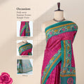 Purple voile cotton saree with abstract printed body and contrast floral zari border full front drape view