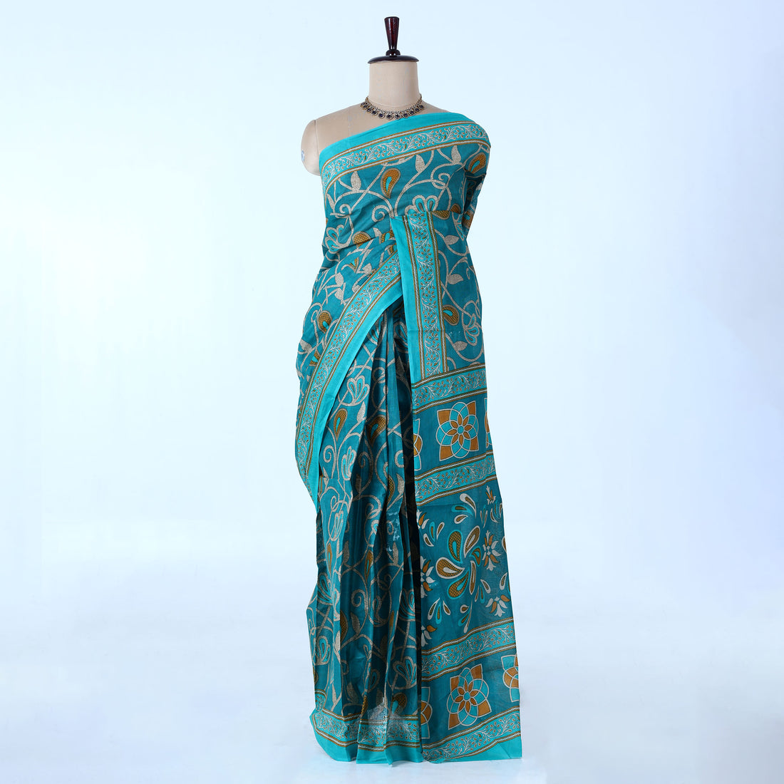 Teal Voile Cotton Sarees for Women | Daily Wear & Summer Events Collection | Jeyachandran - Full View
