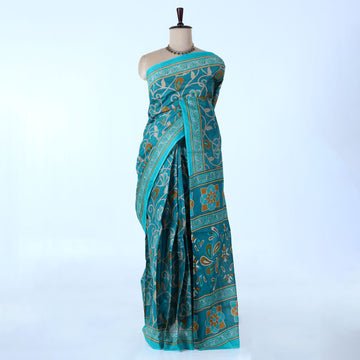 Teal Voile Cotton Sarees for Women | Daily Wear & Summer Events Collection | Jeyachandran - Full View