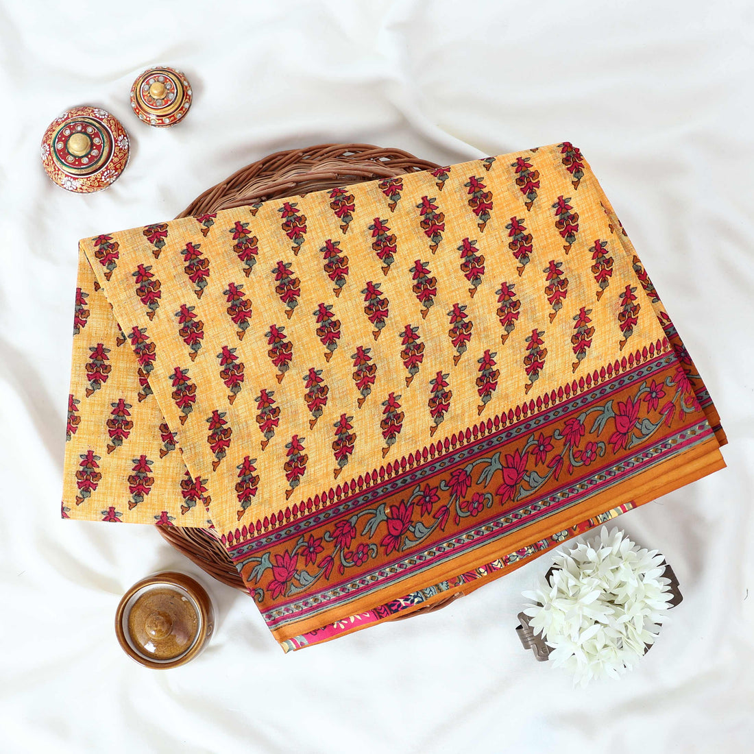 Yellow Voile Cotton Sarees for Women | Daily Wear & Summer Events Collection | Jeyachandran - Full View
