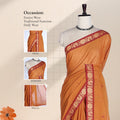 Kanchi Cotton Saree With Traditional Zari Border In Yellow And Maroon Front Draped View On Mannequin
