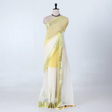 Yellow Mul Mul Cotton Saree for Women | Daily Office Collection | Jeyachandran - Full View