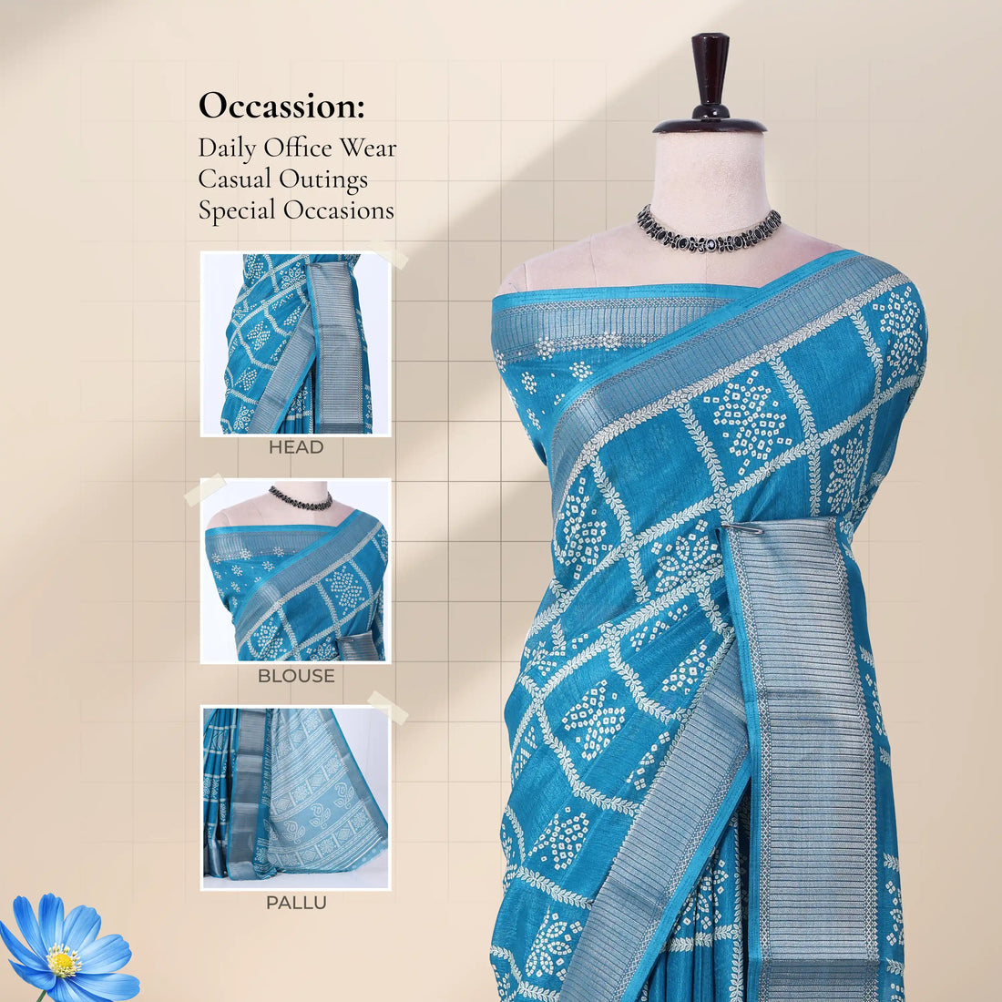 Blue Dola Silk Sarees for Women | Office Wear Casual Outings & Special Occasions | Jeyachandran - Full View