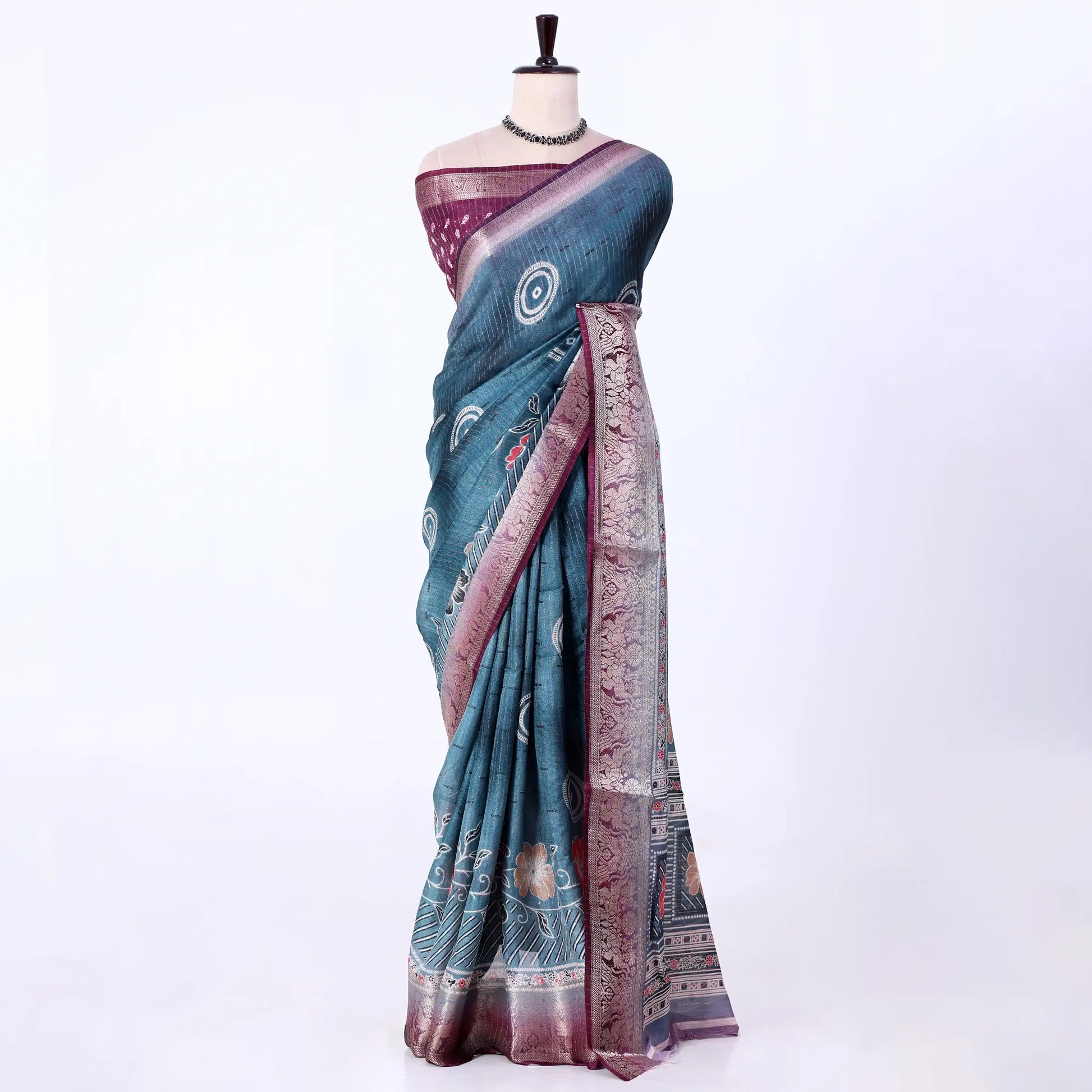 Blue Dola Silk Sarees for Women | Office Wear Casual Outings & Special Occasions | Jeyachandran - Full View
