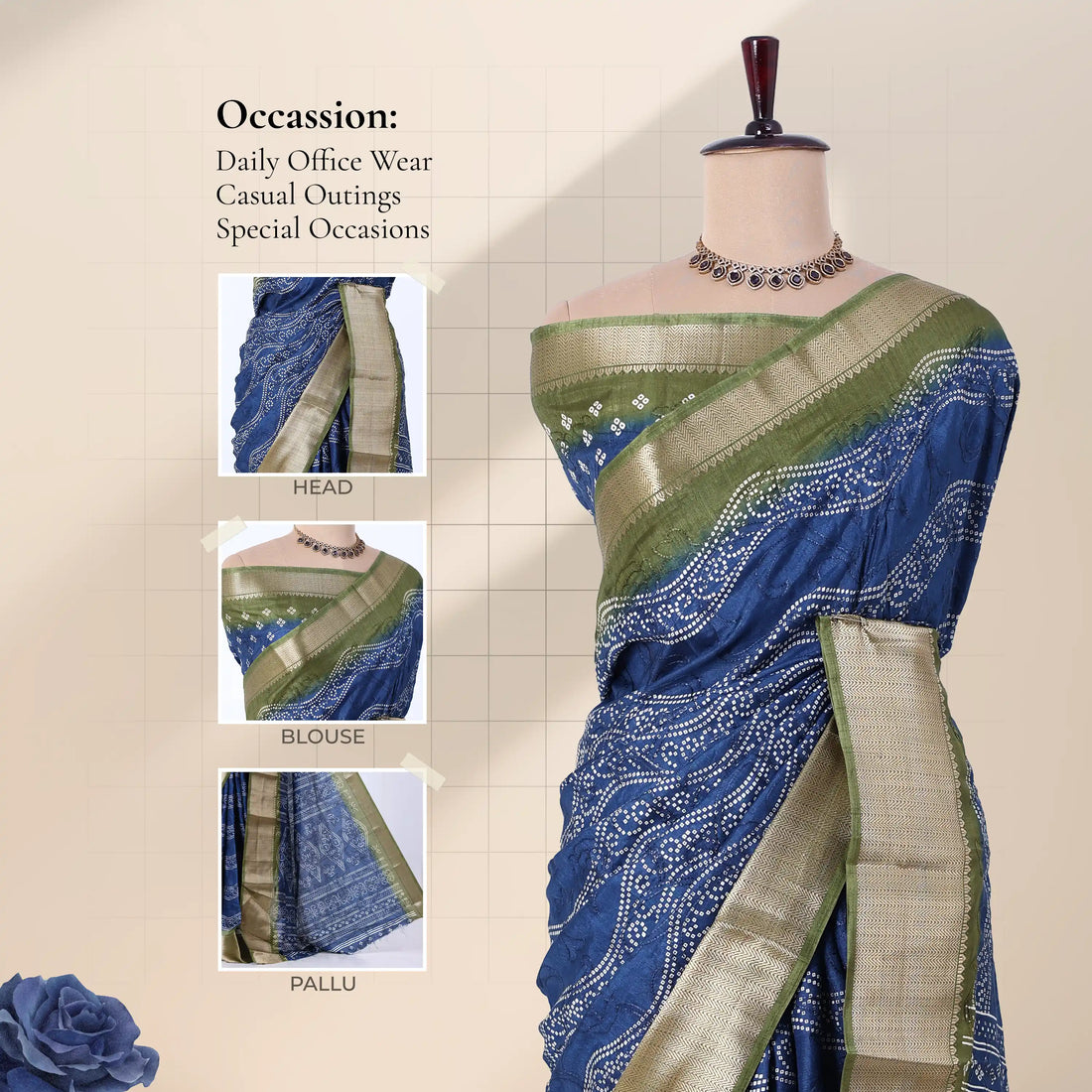Blue Dola Silk Sarees for Women | Office Wear Casual Outings & Special Occasions | Jeyachandran - Full View