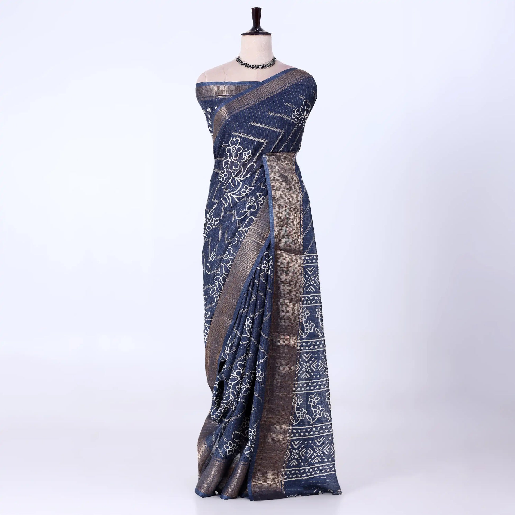 Navy Dola Silk Sarees for Women | Office Wear Casual Outings & Special Occasions | Jeyachandran - Full View