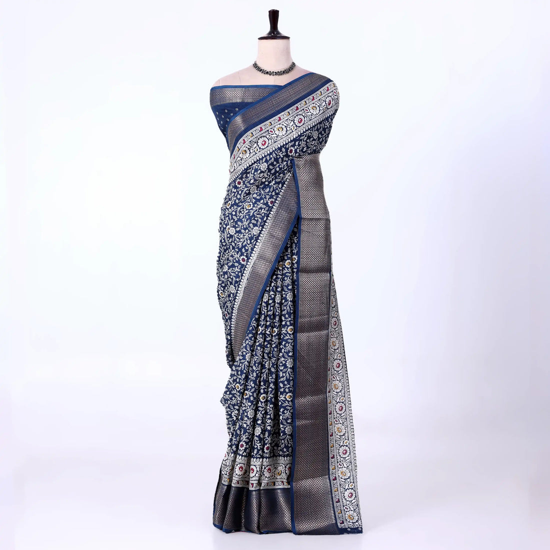 Blue Dola Silk Sarees for Women | Office Wear Casual Outings & Special Occasions | Jeyachandran - Full View