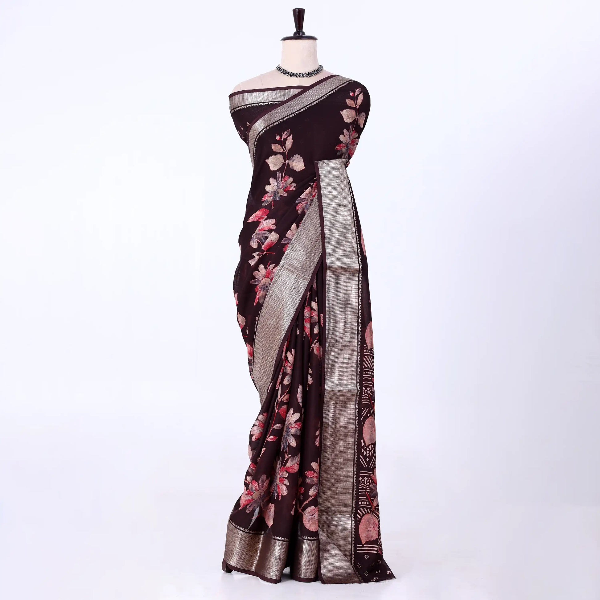 Brown Dola Silk Sarees for Women | Office Wear Casual Outings & Special Occasions | Jeyachandran - Full View
